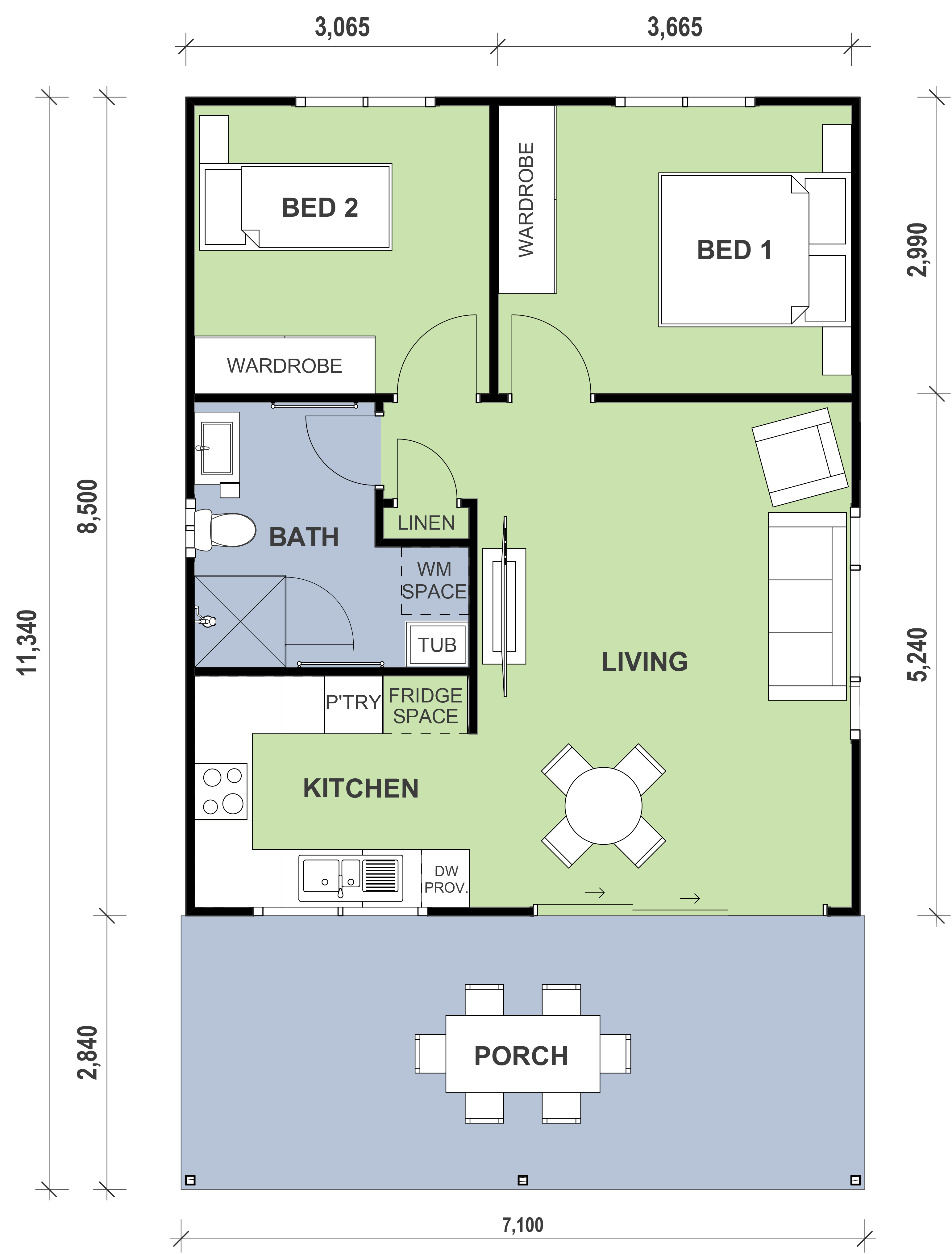 Beacon Hill granny flat floor plan with porch
