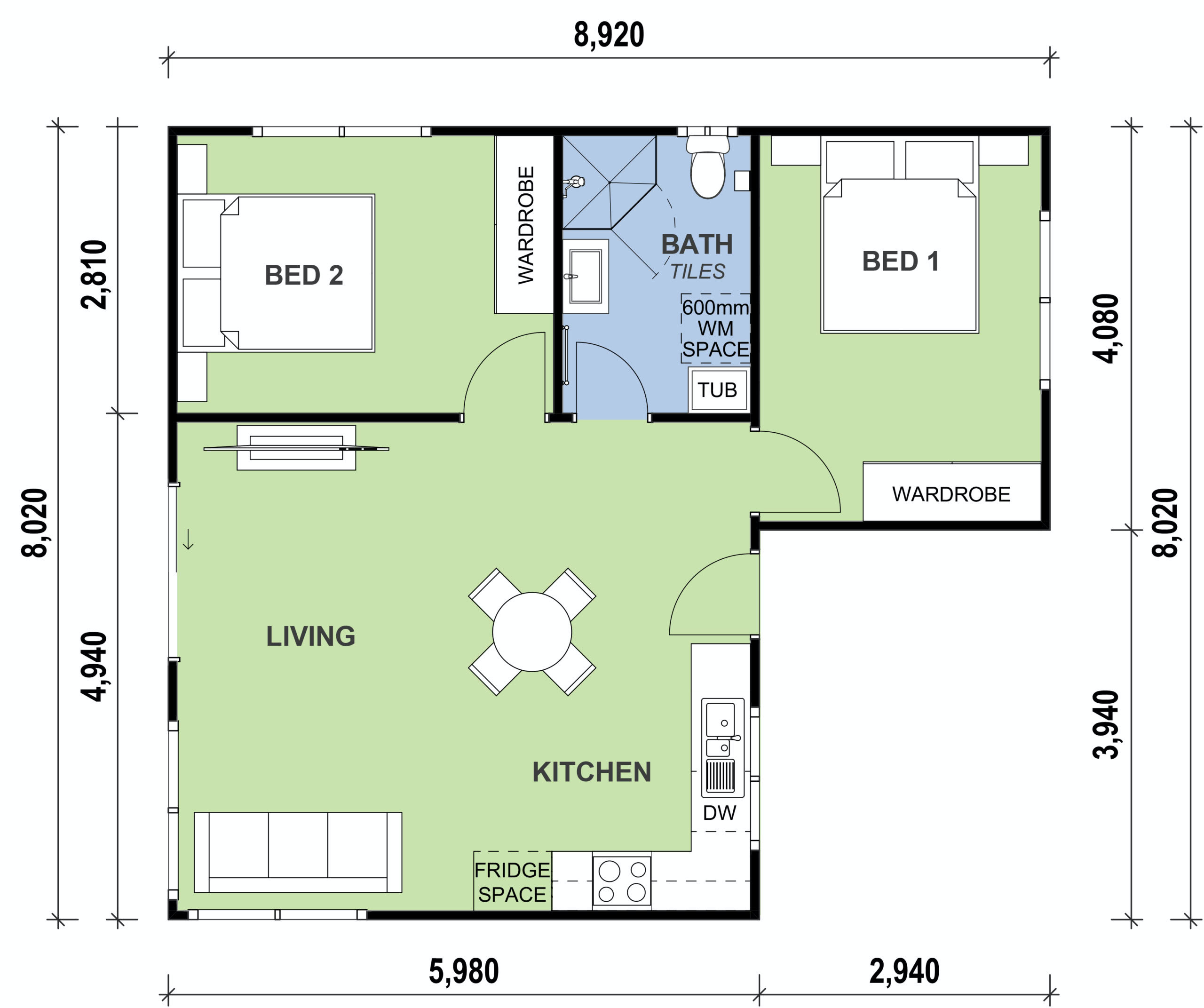 2 bedroom granny flat floor plan