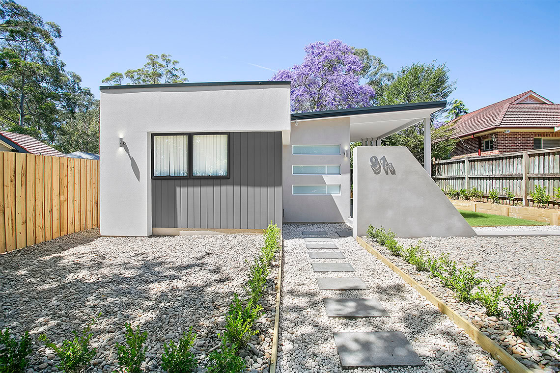 front of modern style granny flat in sydney
