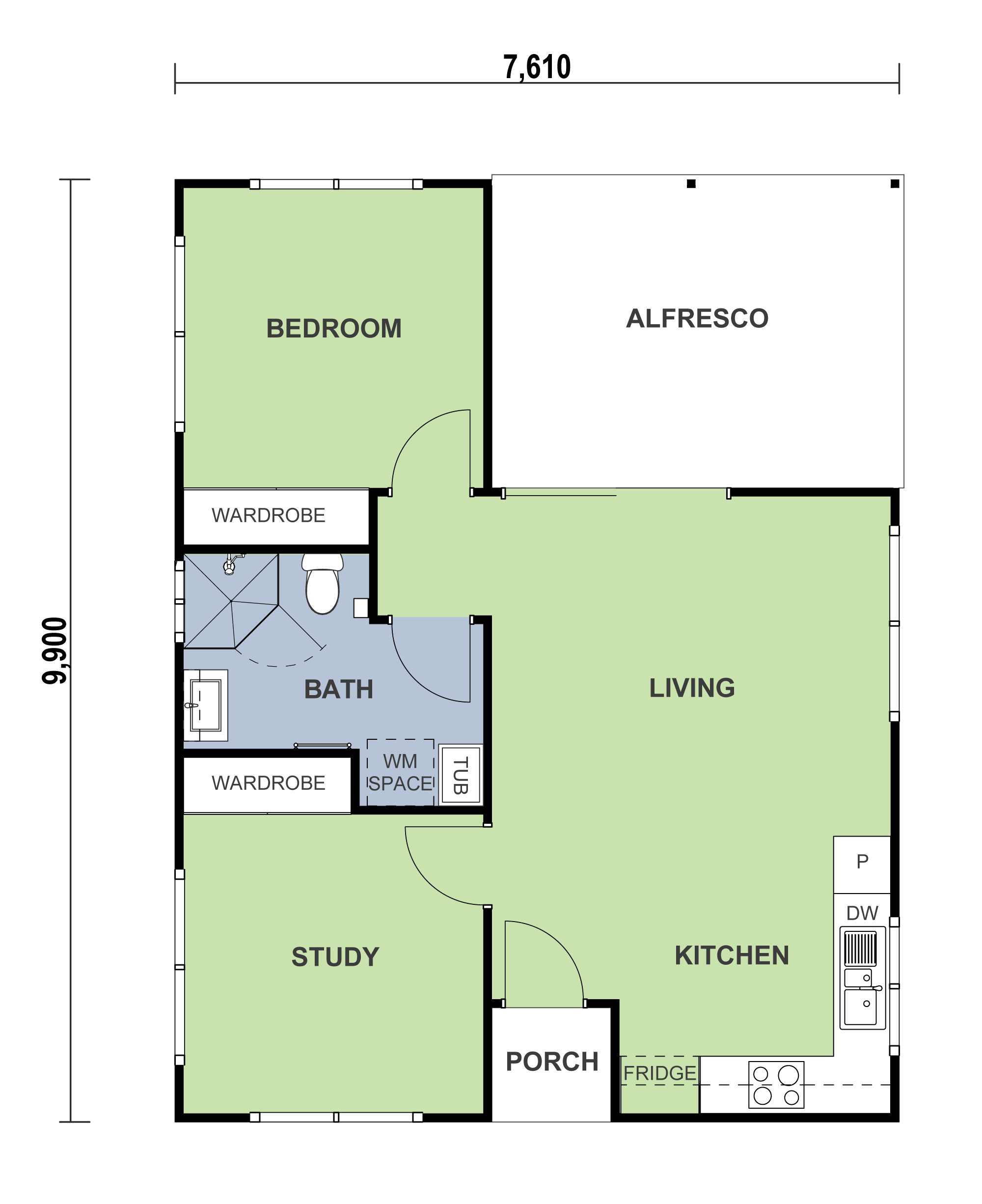 1 bedroom granny flat floor plan with alfresco