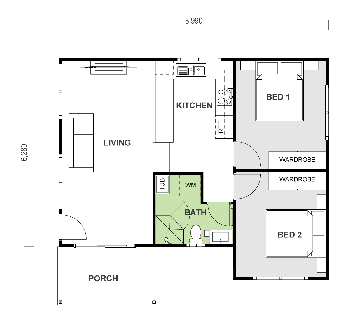 granny flat with porch floor plan design