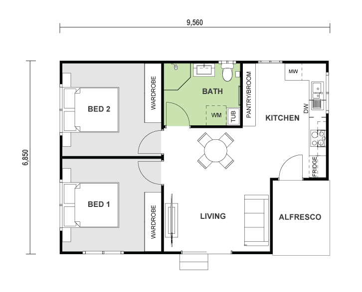 granny flat floor plan design 9560x6850