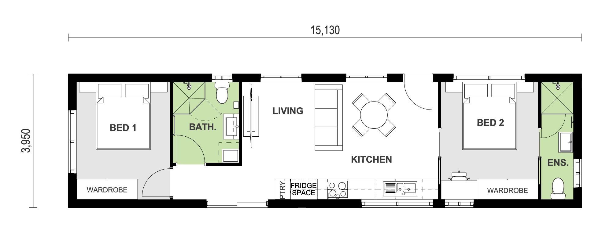 Narrow granny flat floor plan