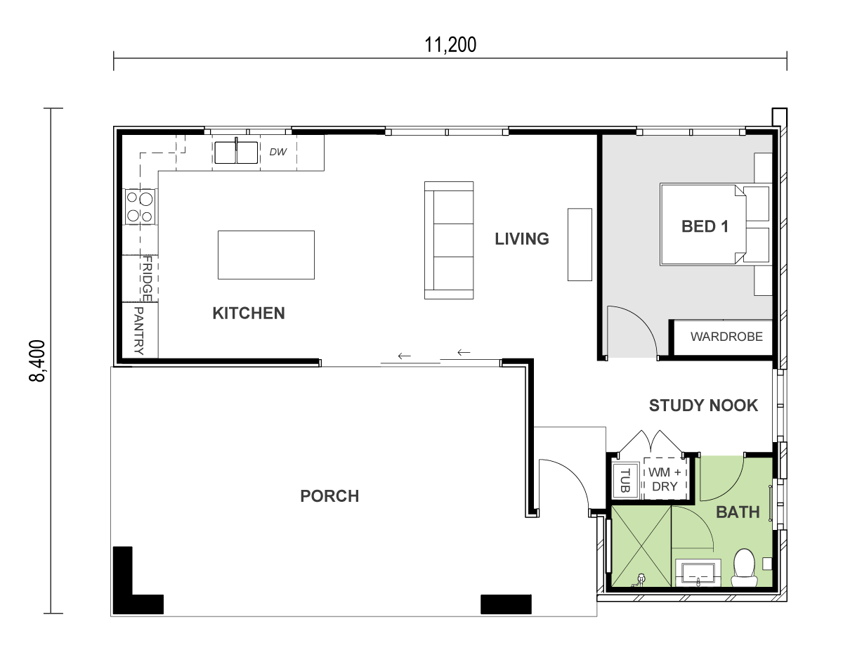 granny flat floor plan design 1120 x 8400