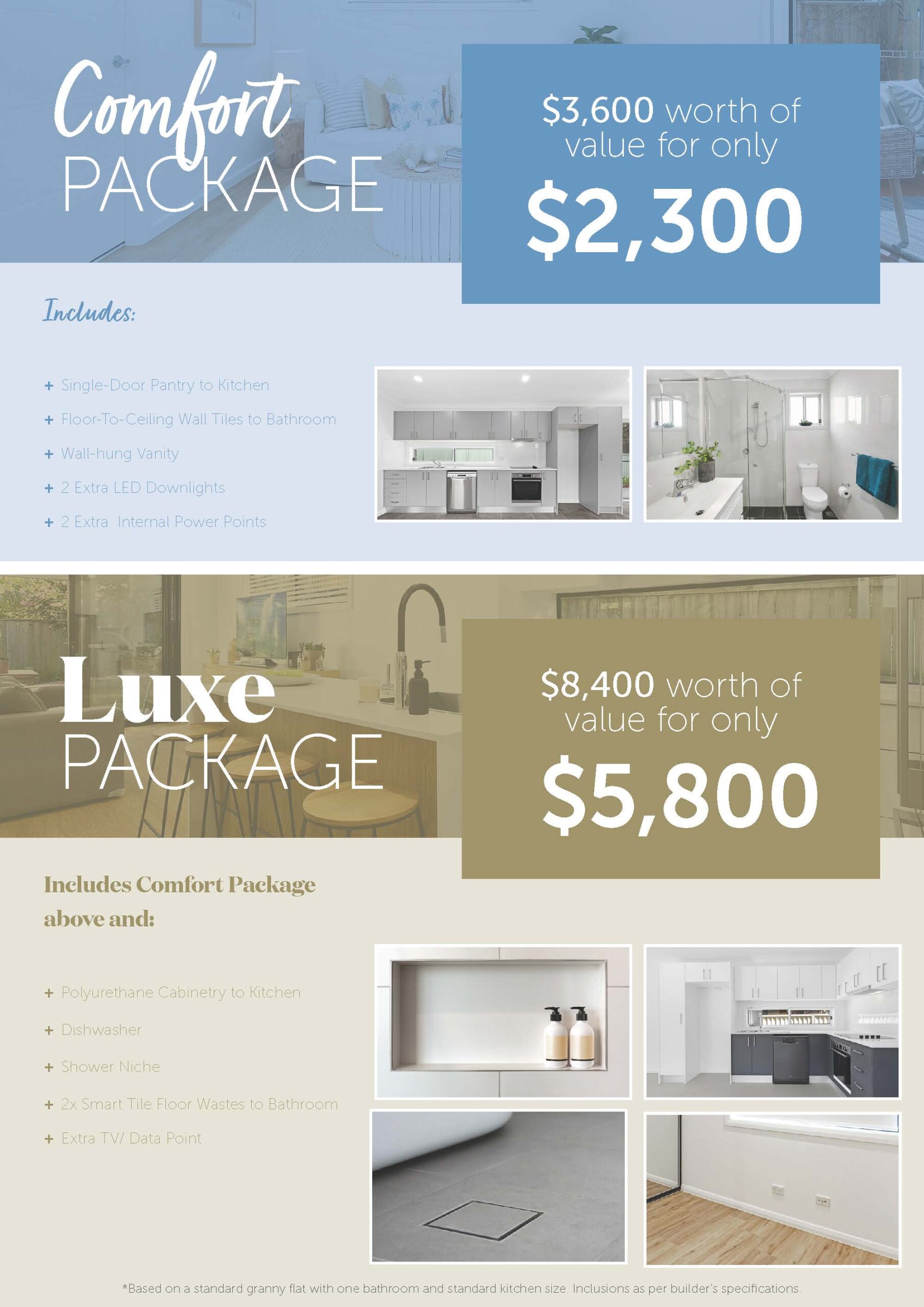 Comfort & Luxe Upgrades Packages