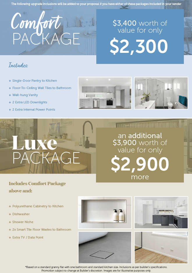 Comfort & Luxe Upgrades Packages