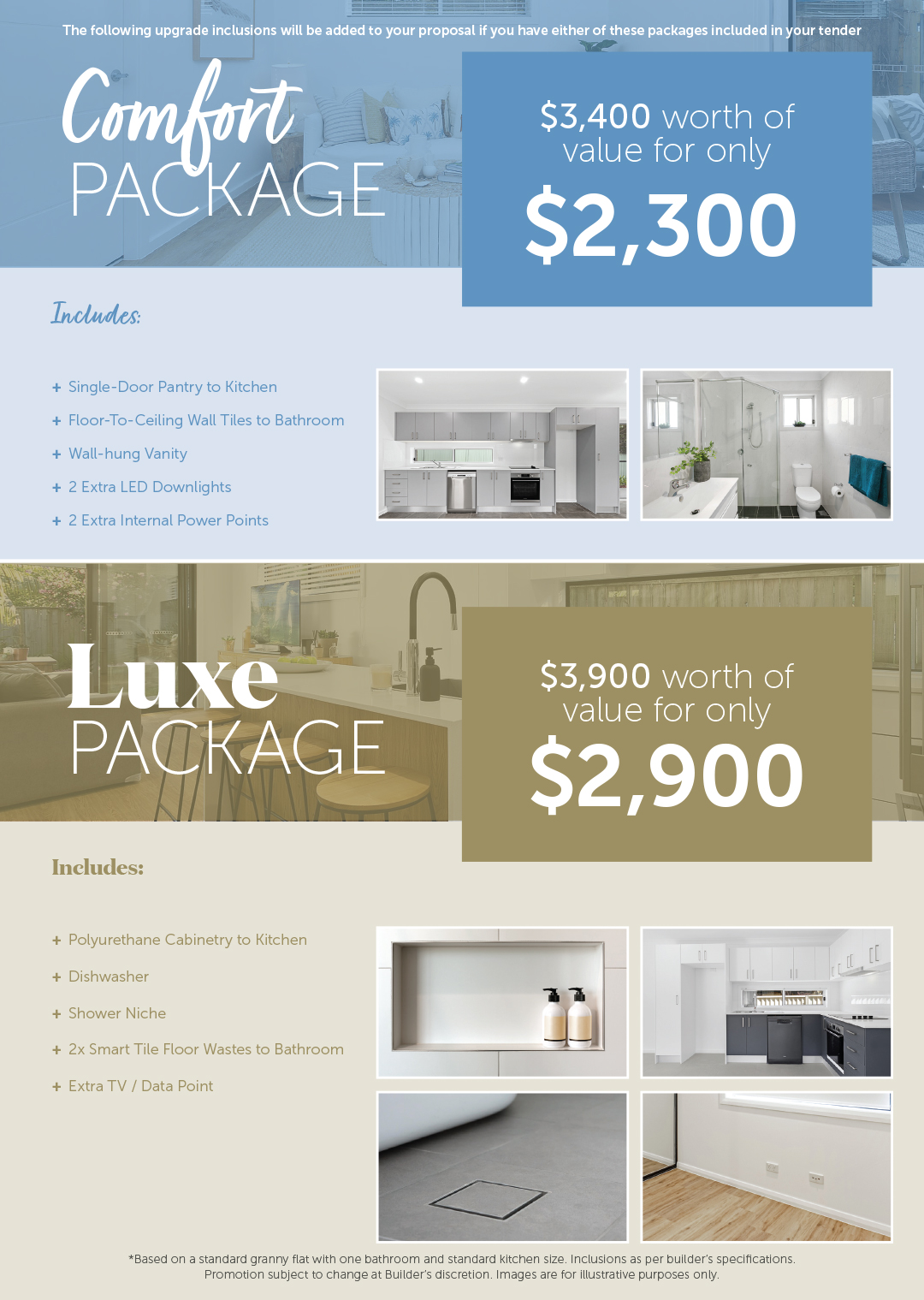 Comfort & Luxe Upgrades Packages